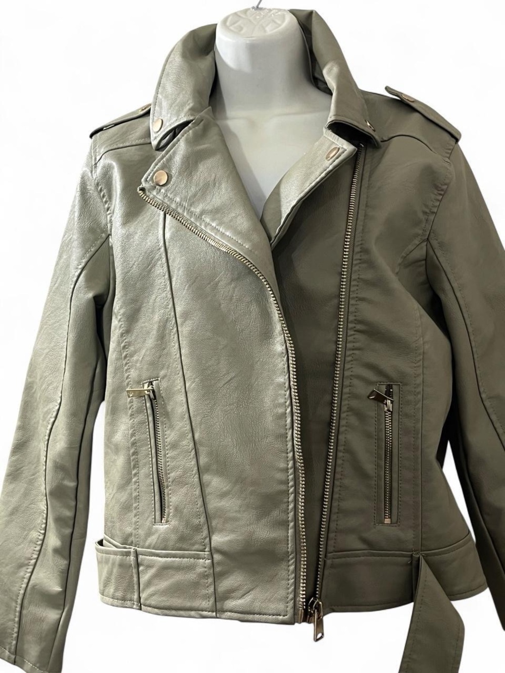 Haute Monde Olive Faux Leather Asymmetrical Zip Moto Jacket